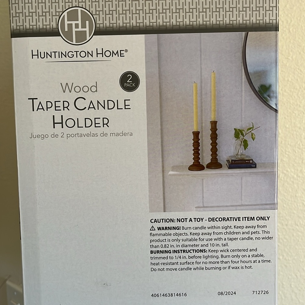 Wood Taper Candle Holders - 2 Hand-crafted of Mango Wood for standard taper NWT - Picture 5 of 5